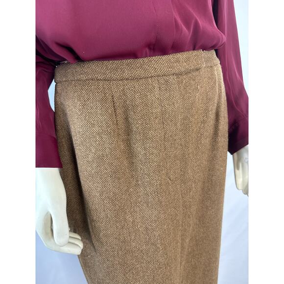 Vintage Lauren Ralph Lauren 100% Lambswool Brown tweed pencil skirt size 8 - Picture 3 of 12